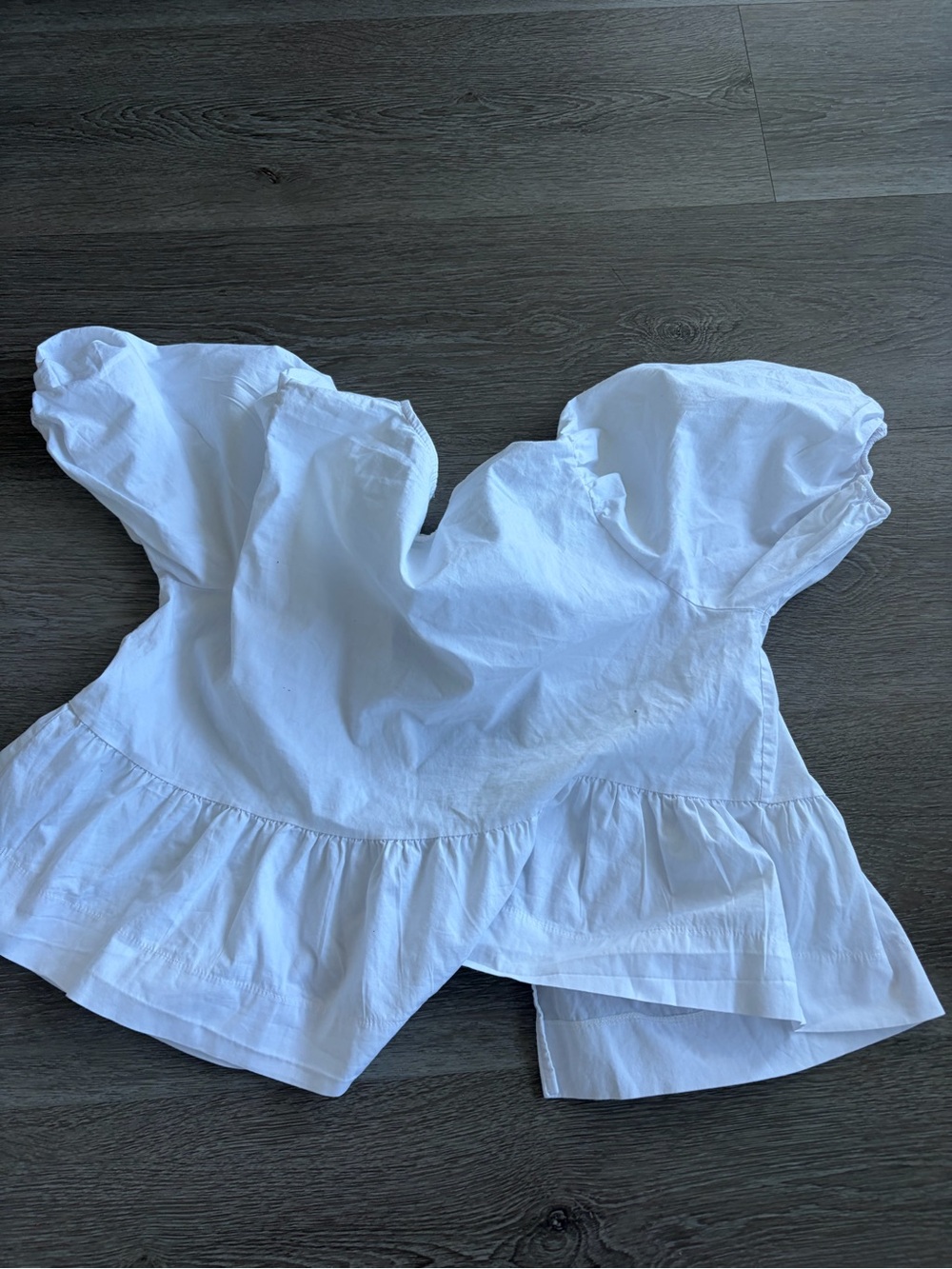 Simons contemporaine puff sleeves White Tie-Front Cotton Top minimalist staple - Picture 4 of 5